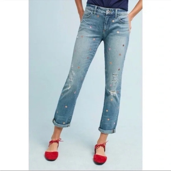 Pilcro and the Letterpress Denim - Anthropologie Pilcro and the Letterpress Hyphen Metallic Dot Denim Jeans Size 28